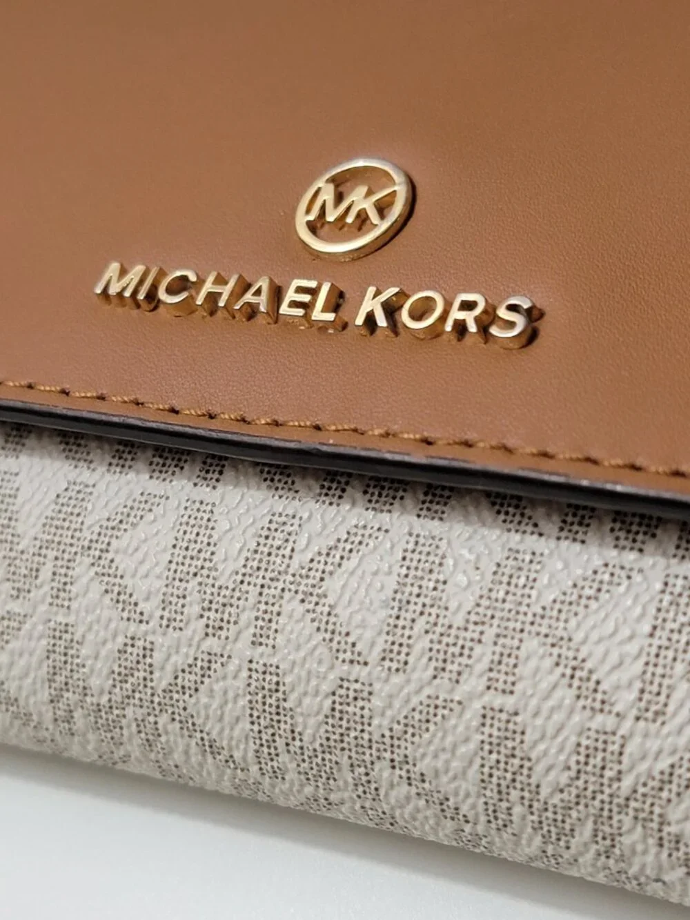 Michael Kors Bags and Wallets Large Logo Trifold Wallet Vanilla Acorn Leather